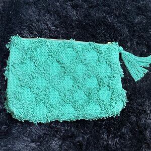 Anthropologie Textured Green Cosmetic Bag 12” x 9”